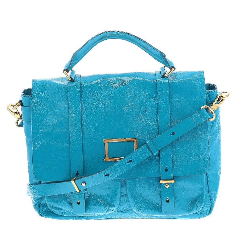 Marc by Marc Jacobs Turquoise Glazed Leather Large Top Handle Werdie Satchel